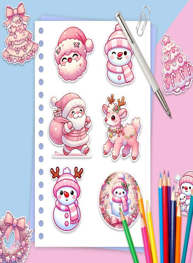 Auconda 150 PCS Pink Christmas Theme Vinyl Stickers, Cute Snowman Santa Claus Decorative Stickers for Parties, Funny Christmas Holiday Party Favors for Kids Teens Aduts, Ideal for Water Bottles, Laptops - Image 3